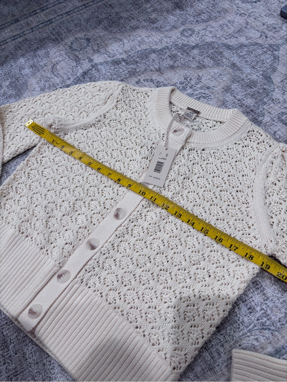 Magaschoni Creamy White Crochet Open-Knit Button-Front Cardigan, size Medium NWT - Picture 5 of 11